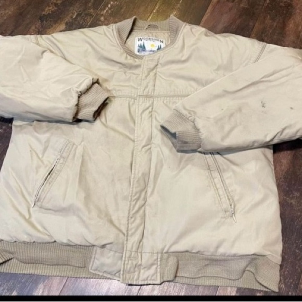 Vintage Woodsman Ata All Terrain Apparel Beige Bomber Jacket Men’s Sz Large